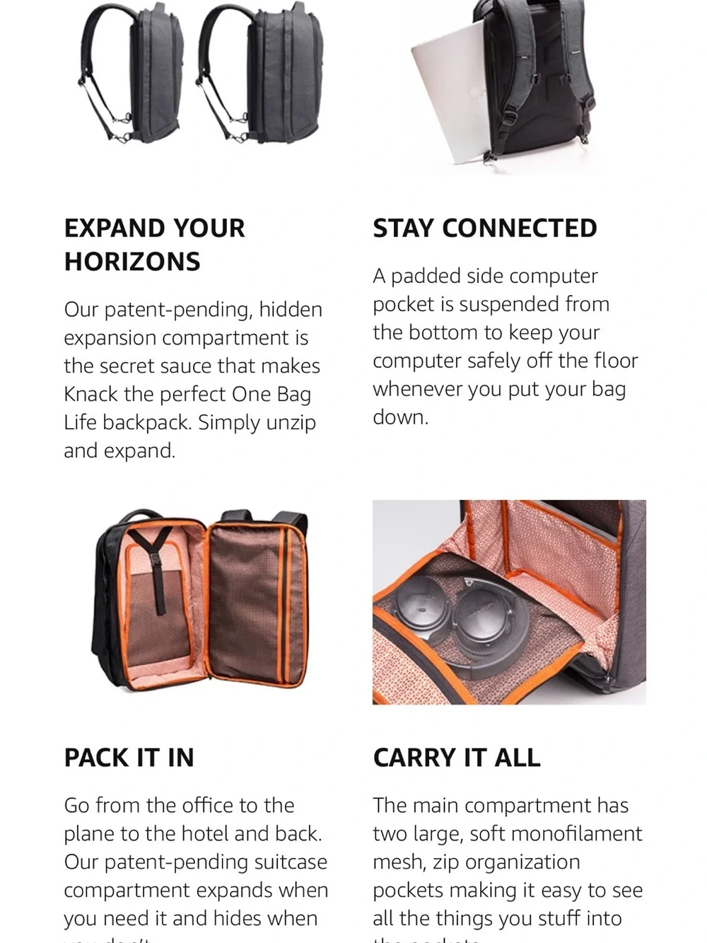 Knack Series 1 Laptop Backpack Carry-On, TSA Approved, Expandable Travel